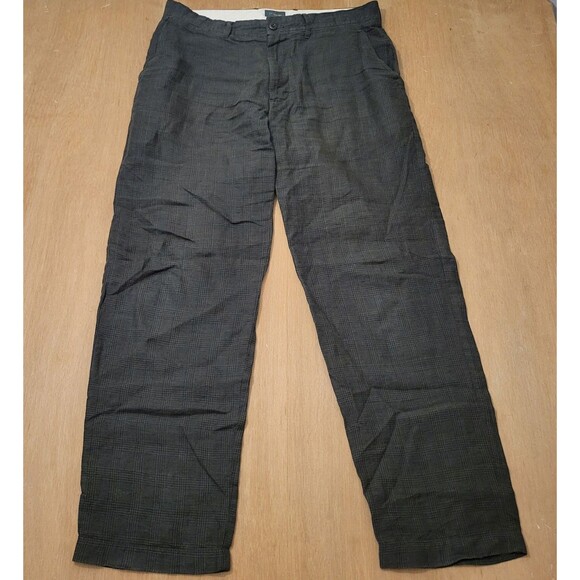 J.CREW Pants Men Size 32x30 100% Linen Straight Fit Green Plaid Casual Pant - Picture 2 of 14
